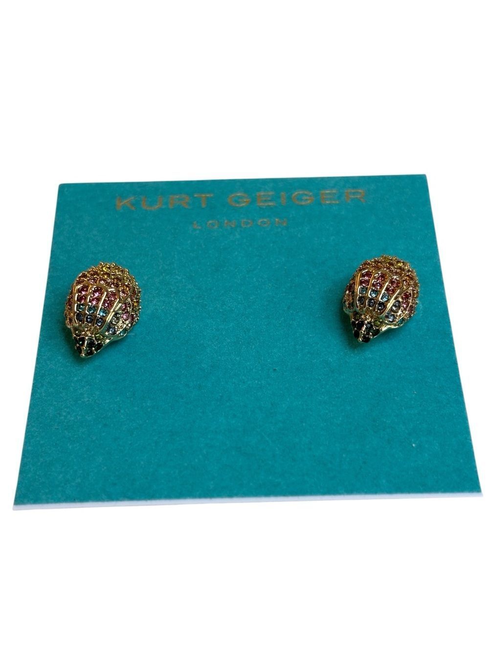 Kurt Geiger Gold Tone Multi-Colored Crystal Signature Eagle Head Motif Studs.